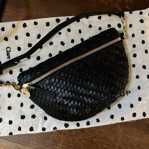 Clare V Petite Fanny Black Woven Zig Zag leather $345